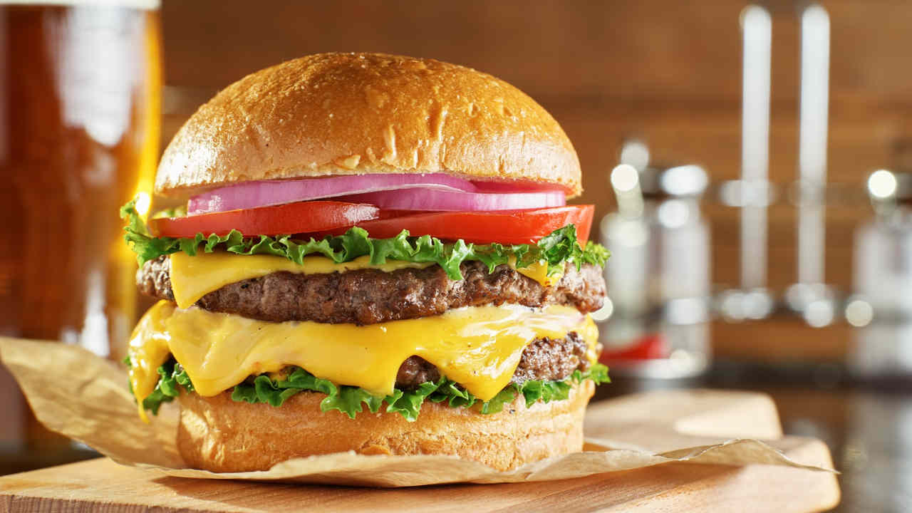 Double beef burger with melted cheddar
